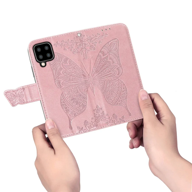 Big Butterfly Imprinting Stand Design Design Ponete Ghell Per Samsung Galaxy A22 4G (versione Ue) - Oro Rosa