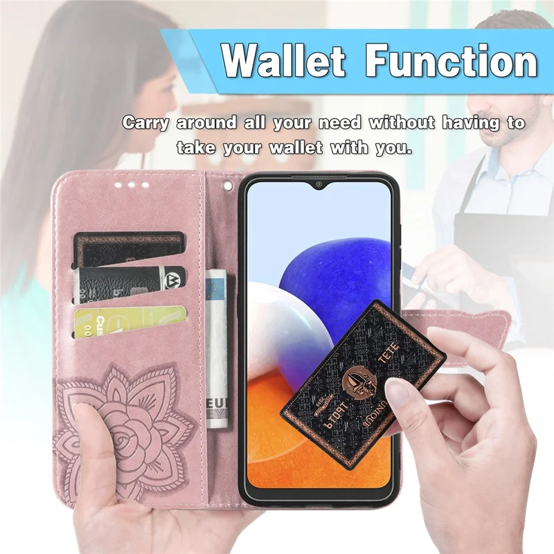 Big Butterfly Imprinting Stand Design Design Ponete Ghell Per Samsung Galaxy A22 4G (versione Ue) - Oro Rosa