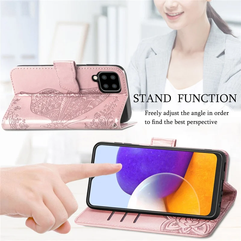 Big Butterfly Imprinting Stand Design Design Ponete Ghell Per Samsung Galaxy A22 4G (versione Ue) - Oro Rosa