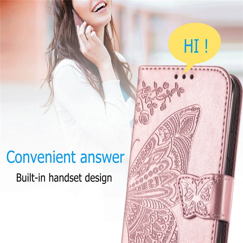 Big Butterfly Imprinting Stand Design Design Ponete Ghell Per Samsung Galaxy A22 4G (versione Ue) - Oro Rosa