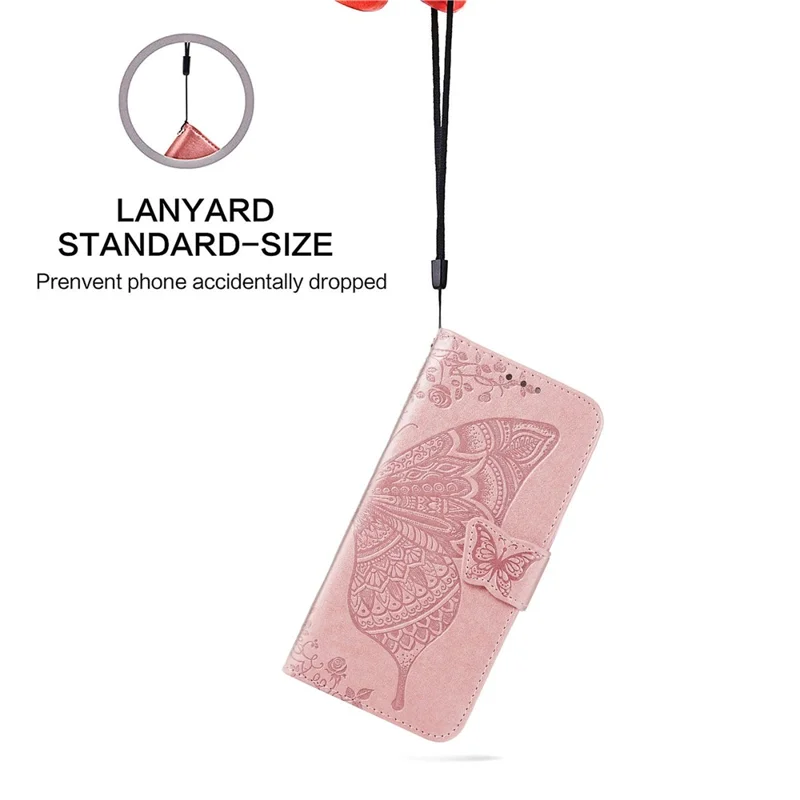 Wallet Design Big Butterfly Imprinting Leather Phone Shell with Stand for Samsung Galaxy S21 FE - Rose Gold