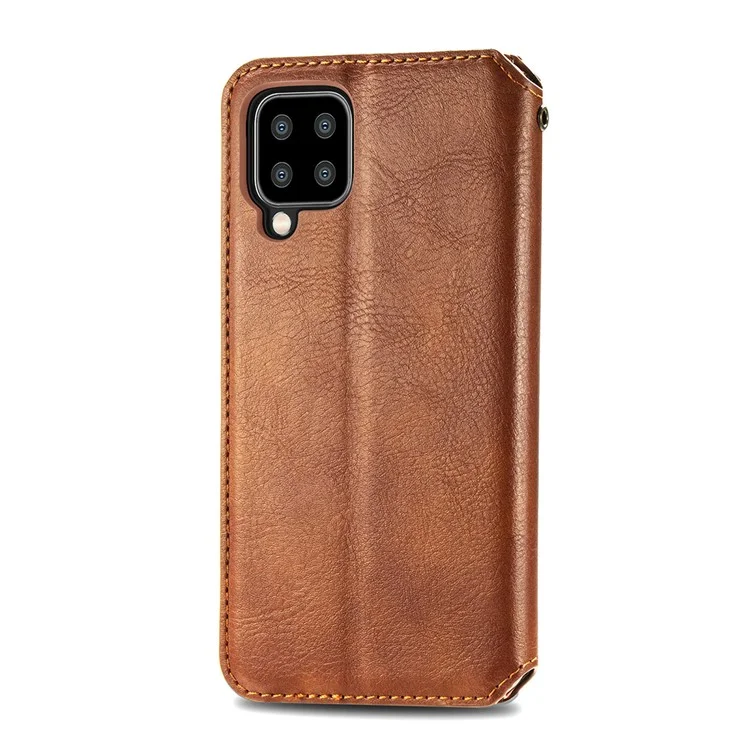 Ауто-абсорбированный Rhombus Implinting Leather Phone Cover Для Samsung Galaxy A22 4G (версия Eu) - Коричневый