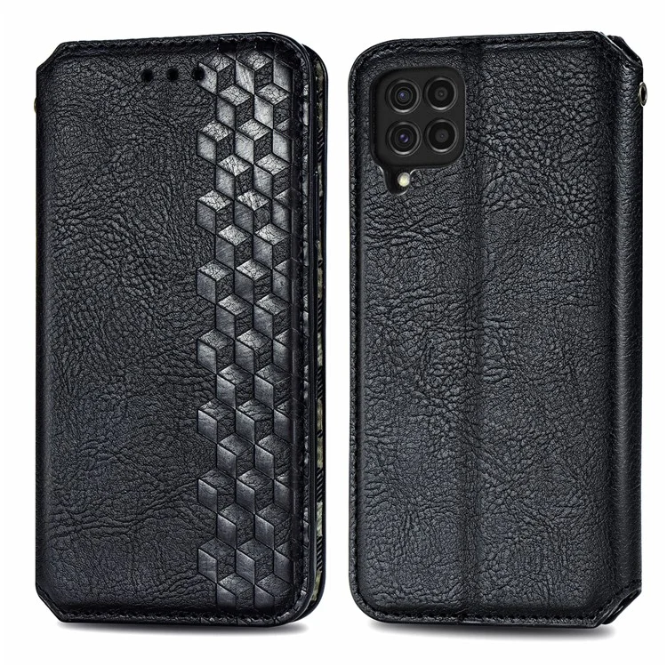 Rhombus Imprinting Design Magnet Auto-assorbed PU Custodia in Pelle Con Portafoglio Per Samsung Galaxy F62/M62 - Nero