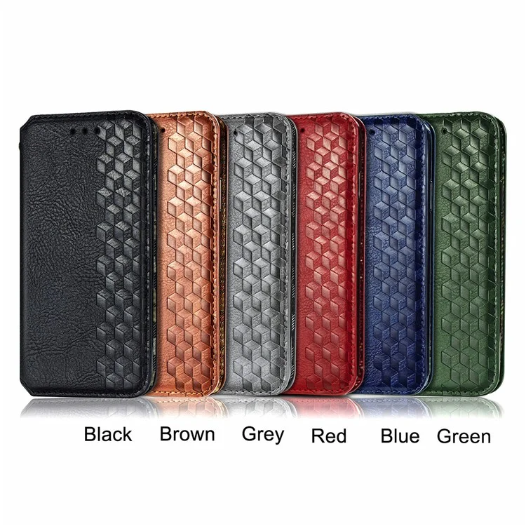 Rhombus Imprinting Design Magnet Auto-assorbed PU Custodia in Pelle Con Portafoglio Per Samsung Galaxy F62/M62 - Nero