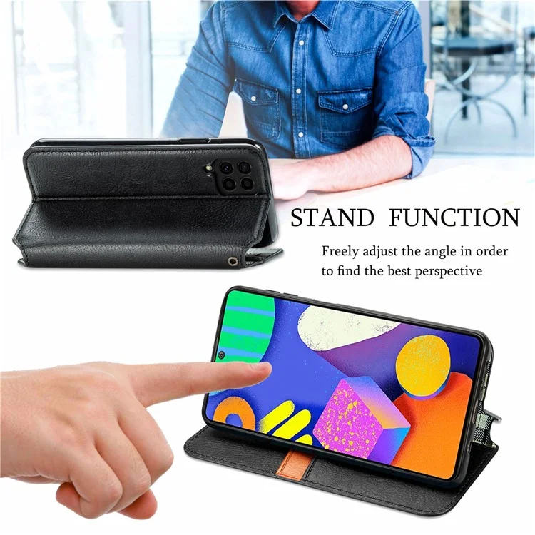 Rhombus Imprinting Design Magnet Auto-assorbed PU Custodia in Pelle Con Portafoglio Per Samsung Galaxy F62/M62 - Nero