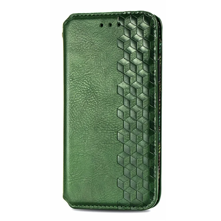 Rhombus Impression de Conception Aimate Aimant Auto-Absorbed PU Cuir Avec Support de Portefeuille Pour Samsung Galaxy F62 / M62 - Vert