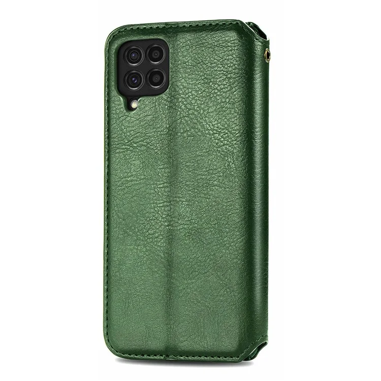 Rhombus Impression de Conception Aimate Aimant Auto-Absorbed PU Cuir Avec Support de Portefeuille Pour Samsung Galaxy F62 / M62 - Vert