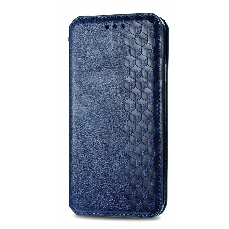 Rhombus Impression de Conception Aimate Aimant Auto-Absorbed PU Cuir Avec Support de Portefeuille Pour Samsung Galaxy F62 / M62 - Bleu