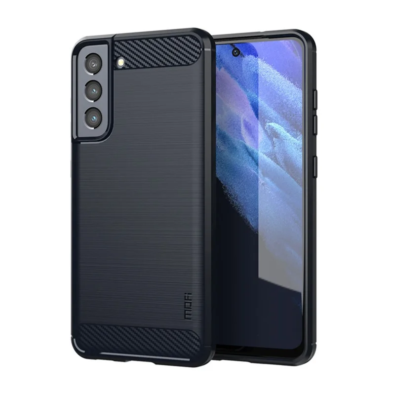 MOFI Well-Protected Brushed Carbon Fiber Design Flexible TPU Cover für Samsung Galaxy S21 FE - Blau