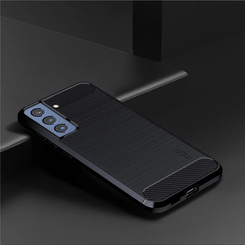 MOFI Well-Protected Brushed Carbon Fiber Design Flexible TPU Cover für Samsung Galaxy S21 FE - Blau