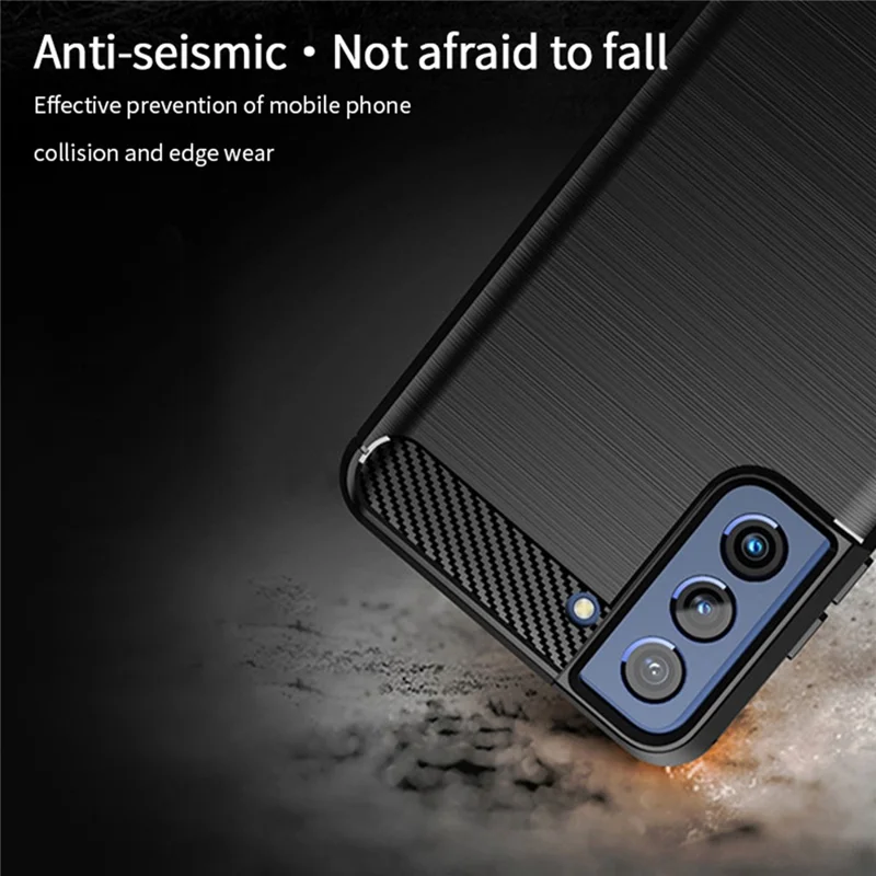 MOFI Well-Protected Brushed Carbon Fiber Design Flexible TPU Cover für Samsung Galaxy S21 FE - Blau