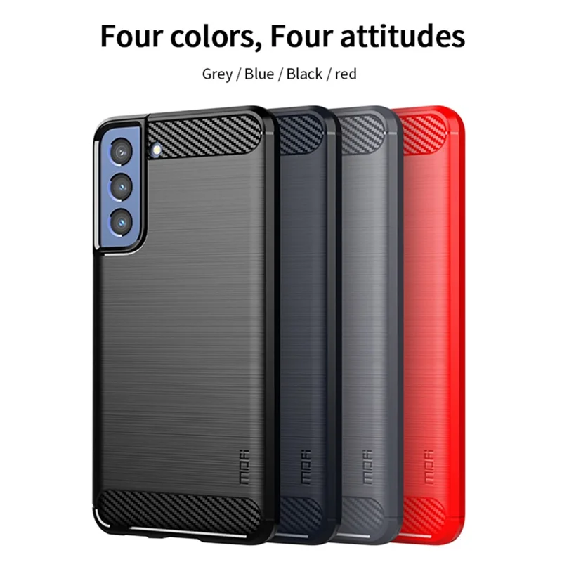 MOFI Well-Protected Brushed Carbon Fiber Design Flexible TPU Cover für Samsung Galaxy S21 FE - Blau