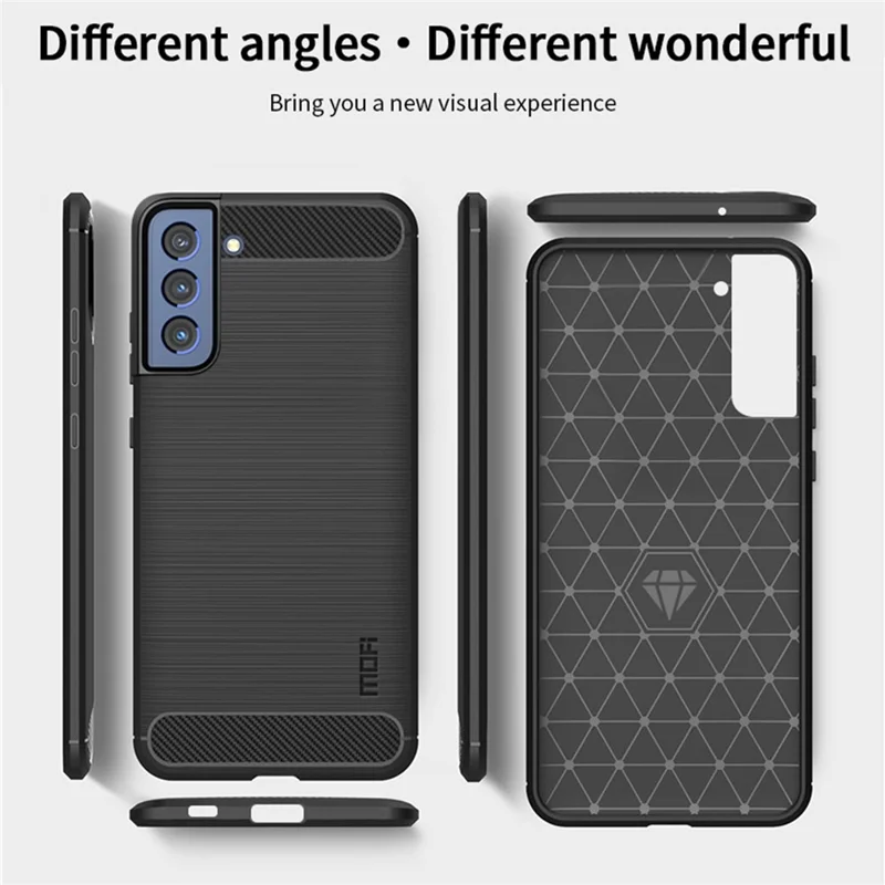 MOFI Well-Protected Brushed Carbon Fiber Design Flexible TPU Cover für Samsung Galaxy S21 FE - Blau
