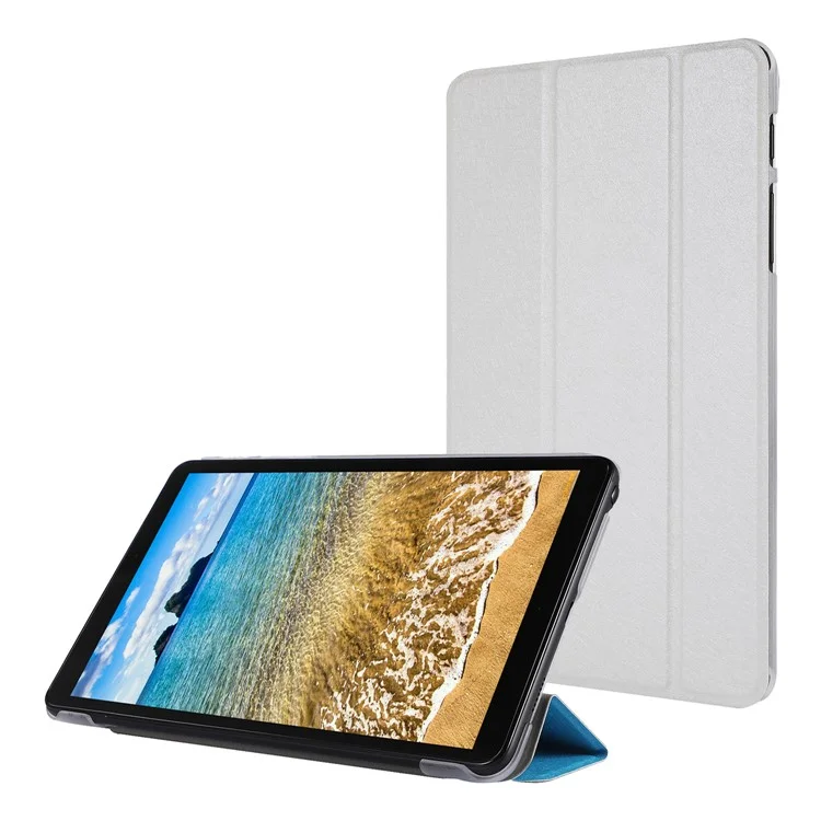 Silk Texture Leather Tablet Tri-fold Stand Case for Samsung Galaxy Tab A7 Lite 8.7-inch - White