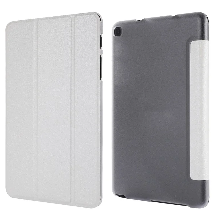 Silk Texture Leather Tablet Tri-fold Stand Case for Samsung Galaxy Tab A7 Lite 8.7-inch - White