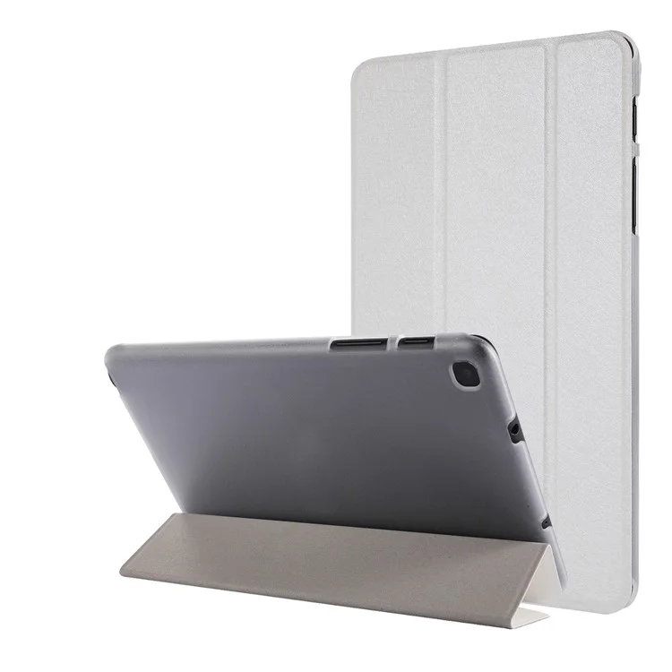 Silk Texture Leather Tablet Tri-fold Stand Case for Samsung Galaxy Tab A7 Lite 8.7-inch - White