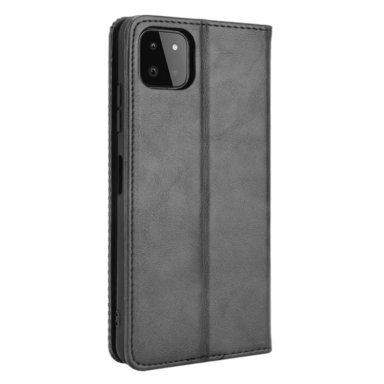 Vintage Style Handyhülle mit Magnetverschluss, Lederabdeckung mit Wallet-Ständer für Samsung Galaxy A22 5G (EU Version) - Schwarz