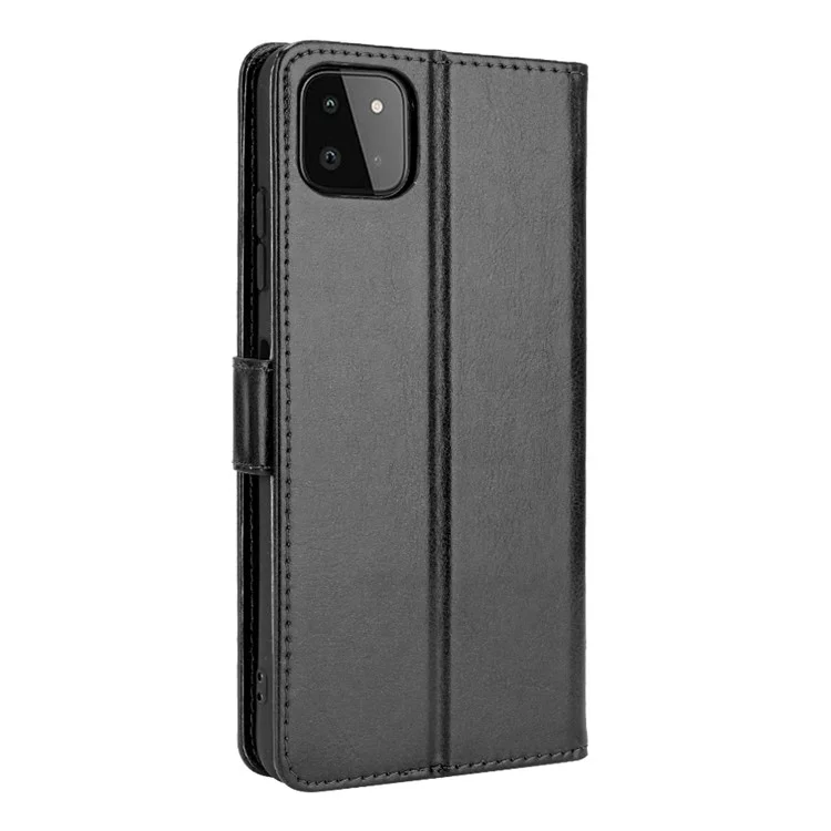 Crazy Horse Skin Leather Shell Com o Design da Carteira Para o Samsung Galaxy A22 5G (versão da Ue) - Preto