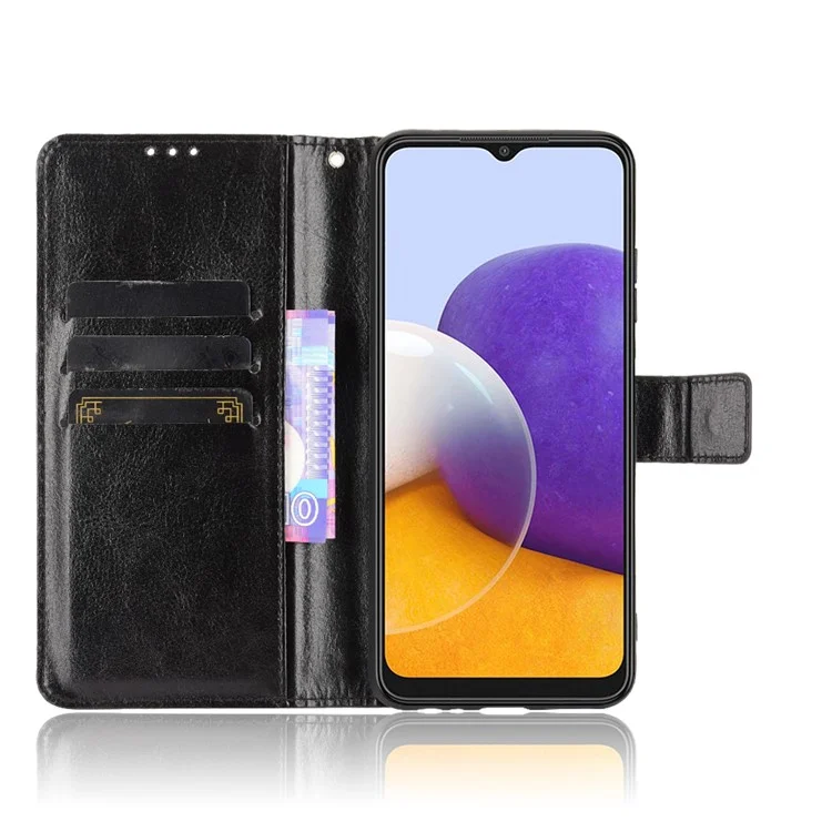 Crazy Horse Skin Leather Shell Com o Design da Carteira Para o Samsung Galaxy A22 5G (versão da Ue) - Preto