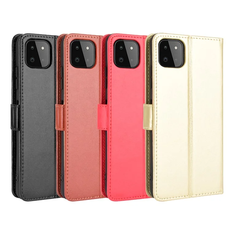 Crazy Horse Skin Leather Shell Com o Design da Carteira Para o Samsung Galaxy A22 5G (versão da Ue) - Preto