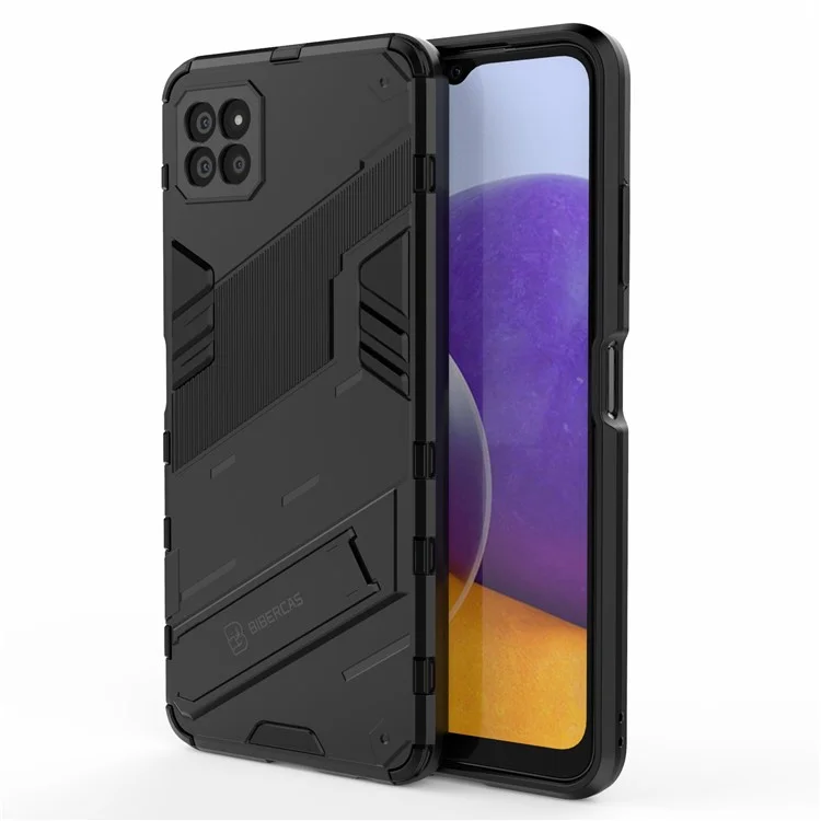 Faltbare Kickstand -pc + TPU Hybrid -telefonabdeckung Zurück -hülle Für Samsung Galaxy A22 5G (EU -version) - Schwarz