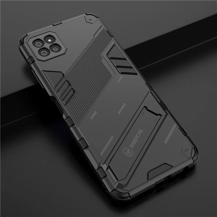 Foldable Kickstand PC + TPU Hybrid Phone Cover Back Case for Samsung Galaxy A22 5G (EU Version) - Black