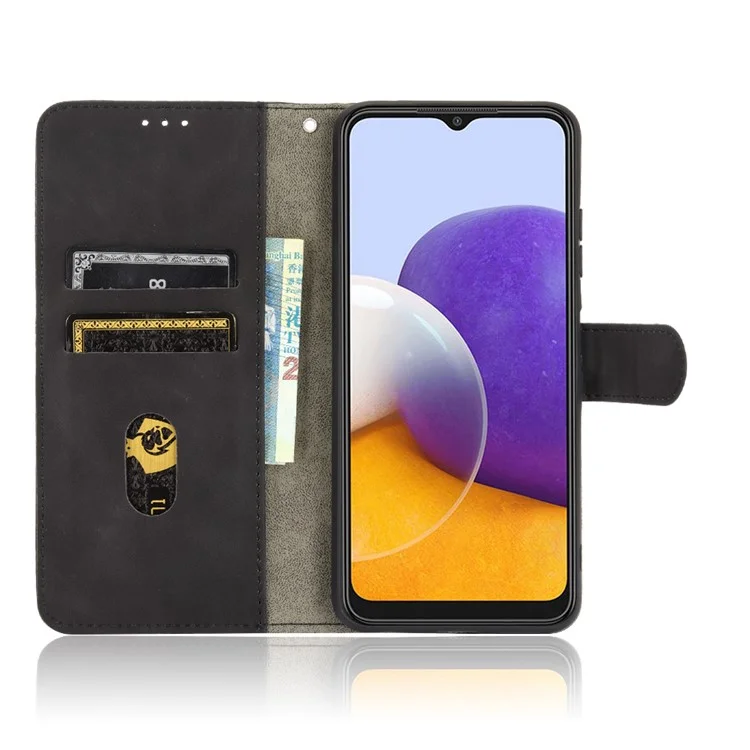 Secteur de la Peau du Portefeuille Shell Flip Flip Case Shell Pour Samsung Galaxy A22 5G (version Ue) - le Noir