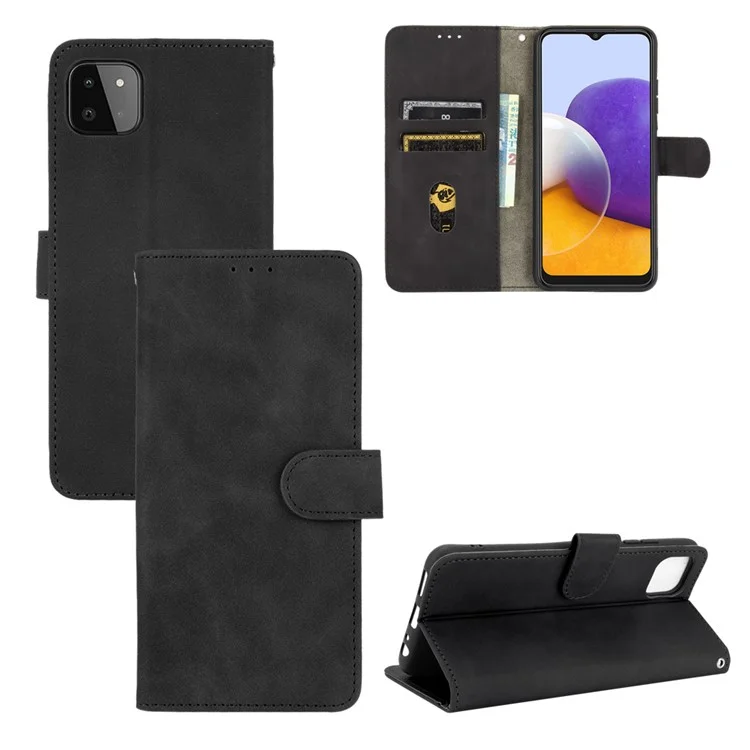 Secteur de la Peau du Portefeuille Shell Flip Flip Case Shell Pour Samsung Galaxy A22 5G (version Ue) - le Noir