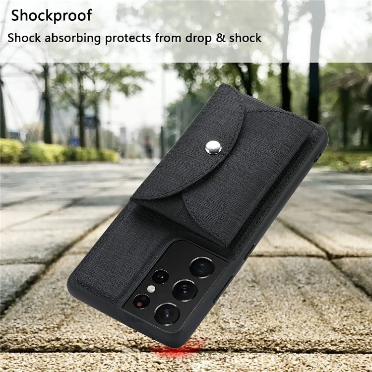 VILI T Series Movable Magnetic-Absorbed Wallet Leather Skin TPU Shell for Samsung Galaxy S21 Ultra 5G - Black