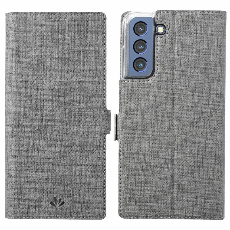 VILI K Series Wallet Design Leather Phone Stand Cover for Samsung Galaxy S21 FE - Grey