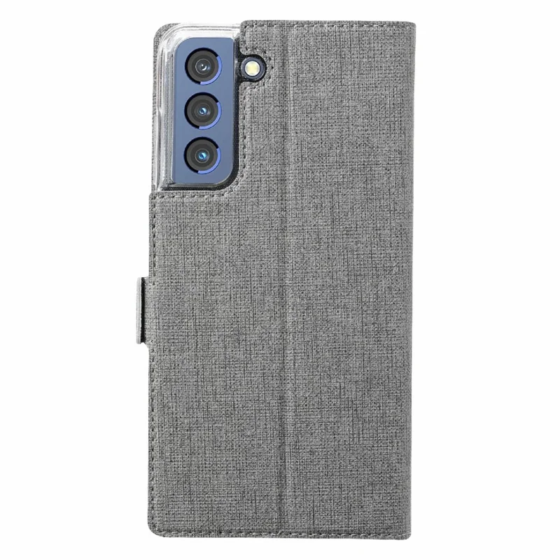VILI K Series Wallet Design Leather Phone Stand Cover for Samsung Galaxy S21 FE - Grey