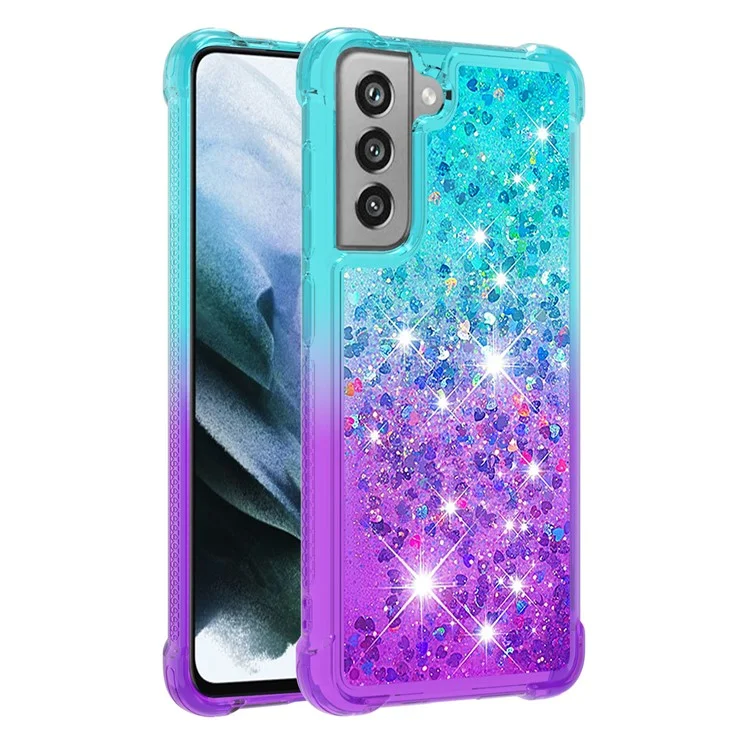 Sequäler Von Gradienten -glitzerpulver Quicksand TPU Mobile Protector Case Shell Für Samsung Galaxy S21 fe - Himmelblau / Violett