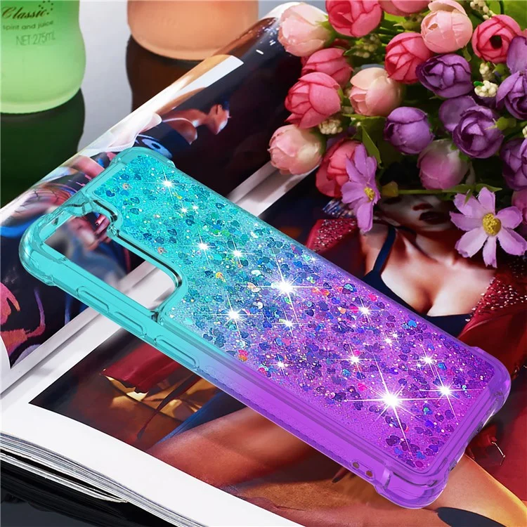 Sequäler Von Gradienten -glitzerpulver Quicksand TPU Mobile Protector Case Shell Für Samsung Galaxy S21 fe - Himmelblau / Violett