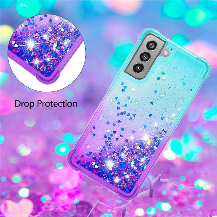 Sequäler Von Gradienten -glitzerpulver Quicksand TPU Mobile Protector Case Shell Für Samsung Galaxy S21 fe - Himmelblau / Violett