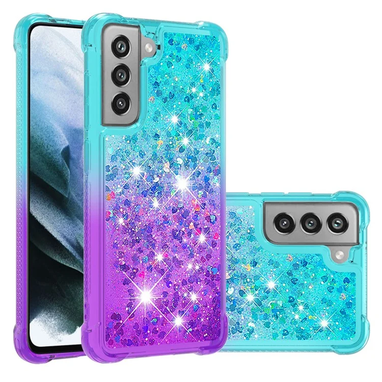 Sequäler Von Gradienten -glitzerpulver Quicksand TPU Mobile Protector Case Shell Für Samsung Galaxy S21 fe - Himmelblau / Violett