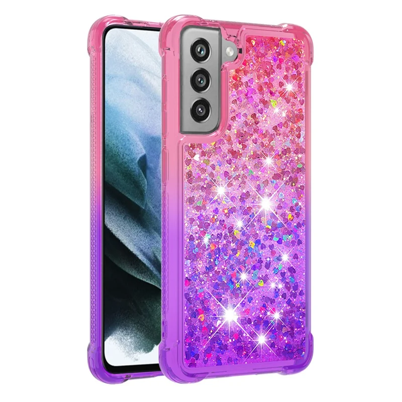 Gradient Glitter Powder Sequins Quicksand TPU Mobile Phone Protector Case Shell for Samsung Galaxy S21 FE - Pink / Purple