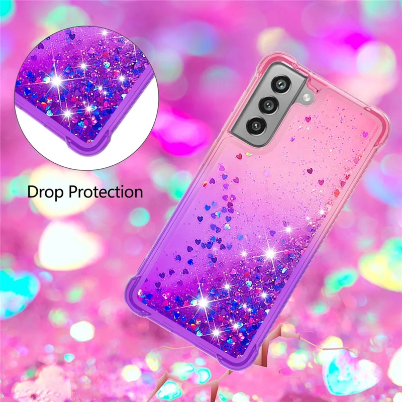 Gradient Glitter Powder Sequins Quicksand TPU Mobile Phone Protector Case Shell for Samsung Galaxy S21 FE - Pink / Purple