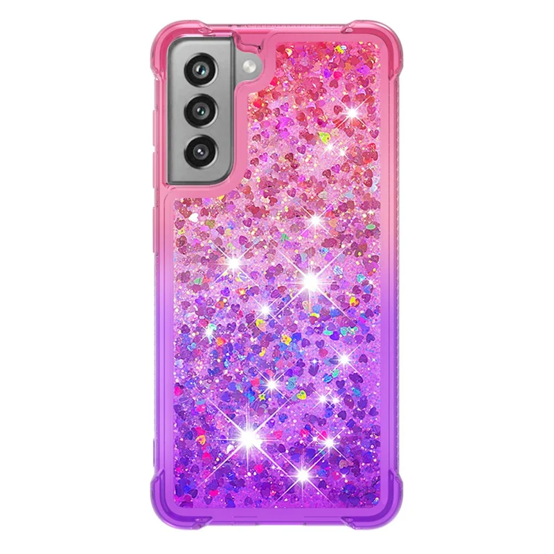 Gradient Glitter Powder Sequins Quicksand TPU Mobile Phone Protector Case Shell for Samsung Galaxy S21 FE - Pink / Purple