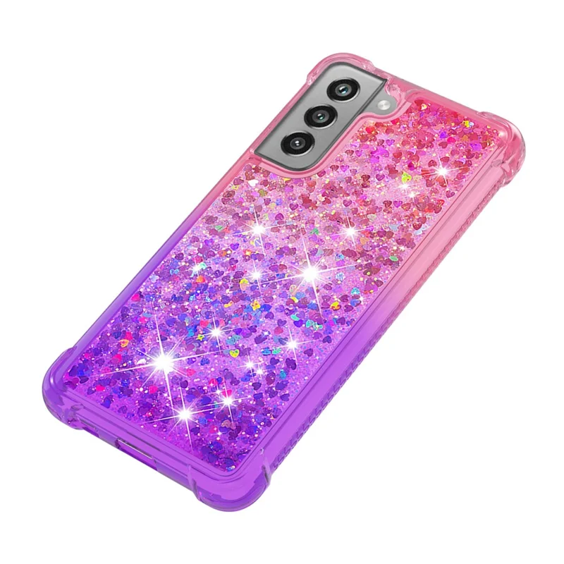 Gradient Glitter Powder Sequins Quicksand TPU Mobile Phone Protector Case Shell for Samsung Galaxy S21 FE - Pink / Purple