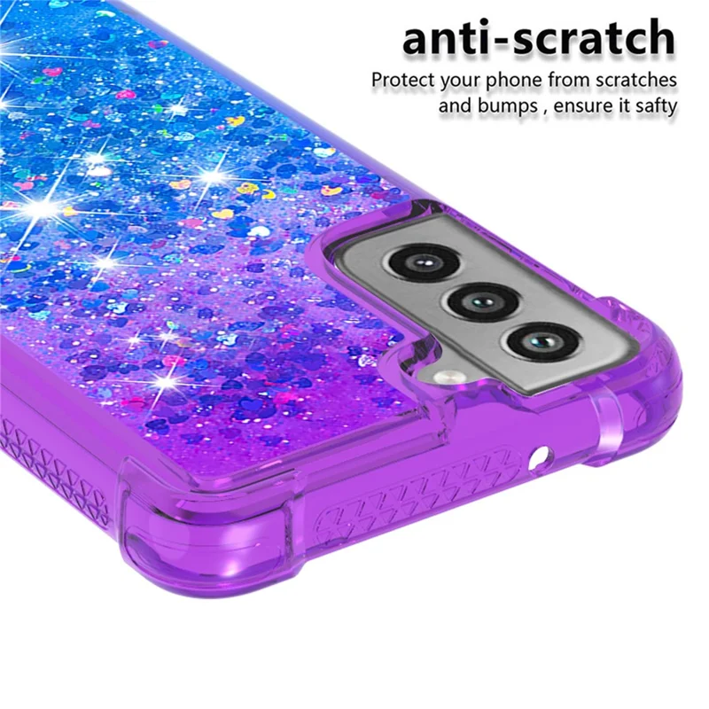 Gradient Glitter Powder Sequins Quicksand TPU Mobile Phone Protector Case Shell for Samsung Galaxy S21 FE - Purple / Sky Blue