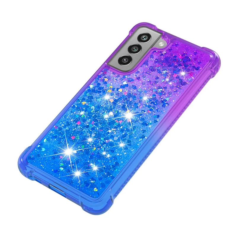 Gradient Glitter Powder Sequins Quicksand TPU Mobile Phone Protector Case Shell for Samsung Galaxy S21 FE - Purple / Sky Blue