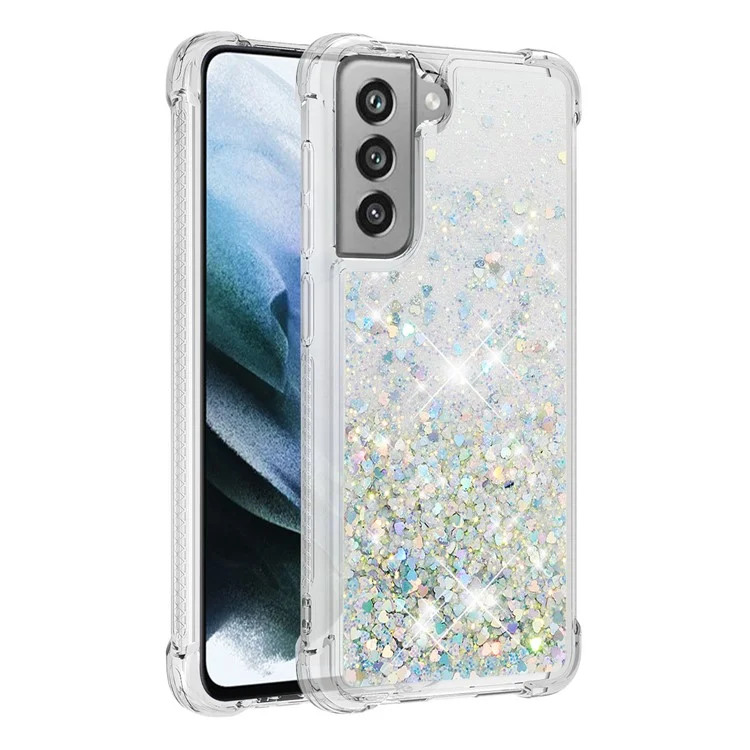 Dynamic Quicksand Back-absorbiendo TPU Funda Atrás Funda Para Samsung Galaxy S21 Fe / S21 Fan Edition - Corazones De Plata