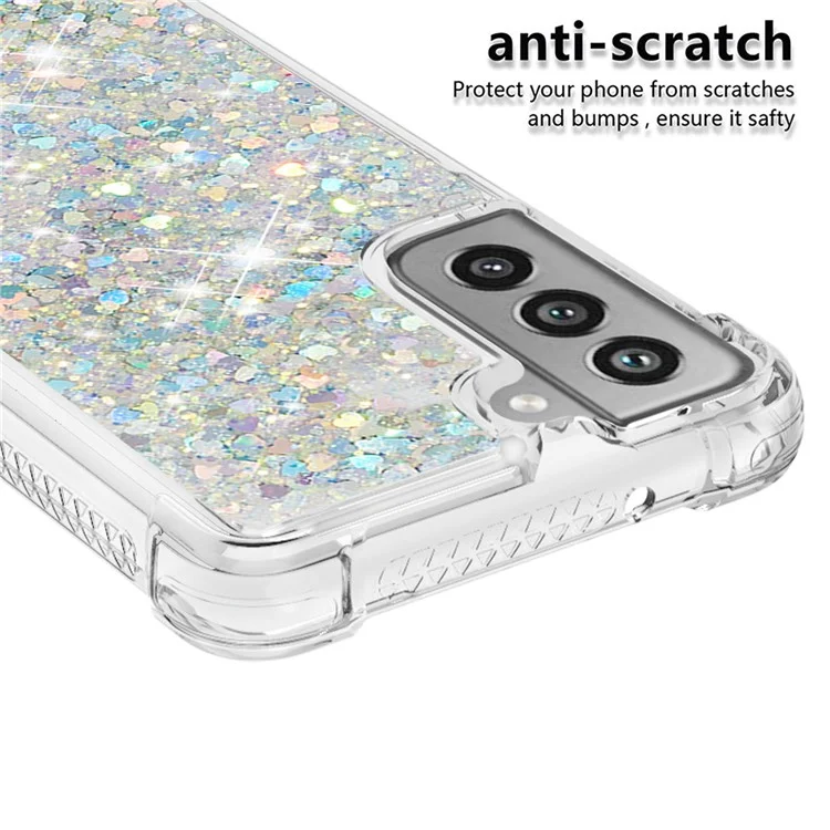 Dynamic Quicksand Shock-absorbing TPU Case Back Cover for Samsung Galaxy S21 FE/S21 Fan Edition - Silver Hearts