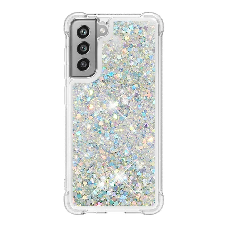 Dynamic Quicksand Back-absorbiendo TPU Funda Atrás Funda Para Samsung Galaxy S21 Fe / S21 Fan Edition - Corazones De Plata