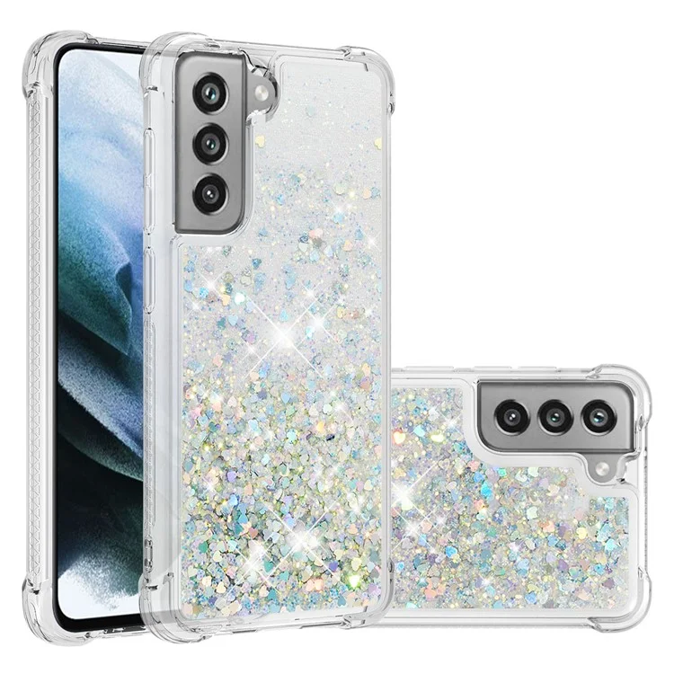 Dynamic Quicksand Back-absorbiendo TPU Funda Atrás Funda Para Samsung Galaxy S21 Fe / S21 Fan Edition - Corazones De Plata
