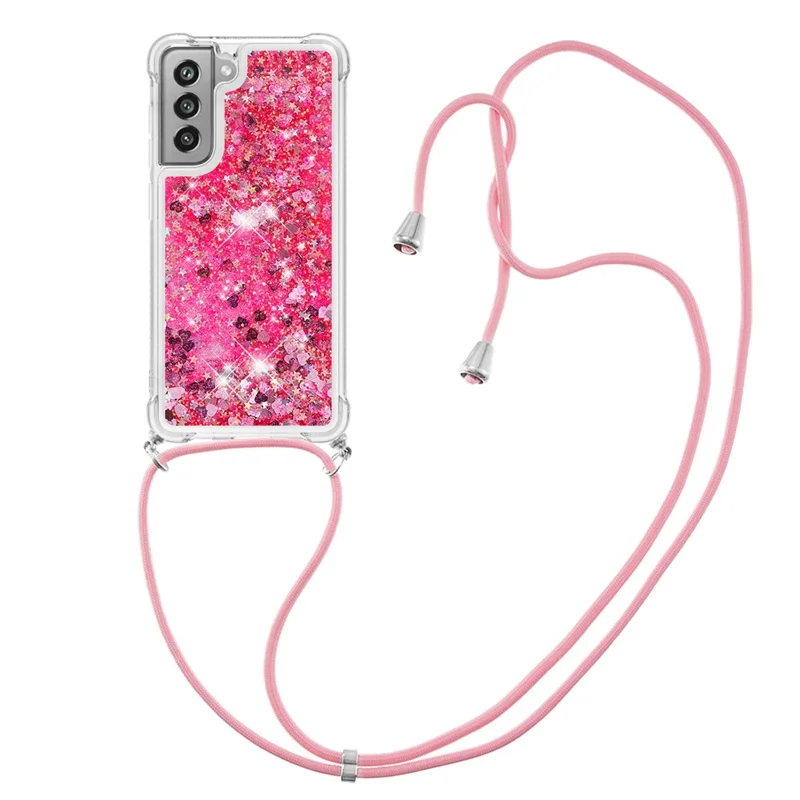 Custodia per telefono in TPU con glitter galleggiante e luccicante per Samsung Galaxy S21 FE/S21 Fan Edition - Cuori rosa
