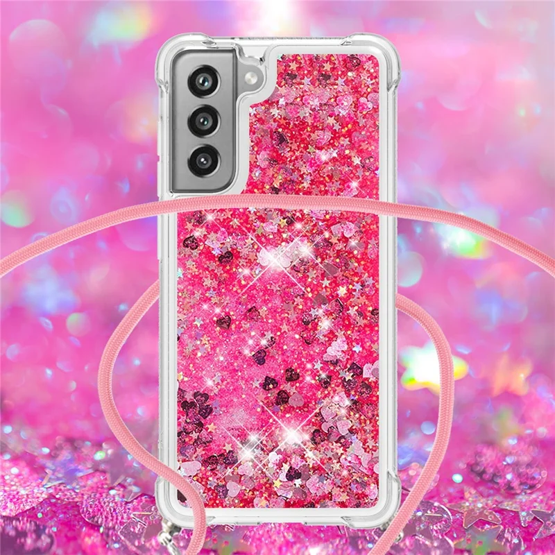 Custodia per telefono in TPU con glitter galleggiante e luccicante per Samsung Galaxy S21 FE/S21 Fan Edition - Cuori rosa