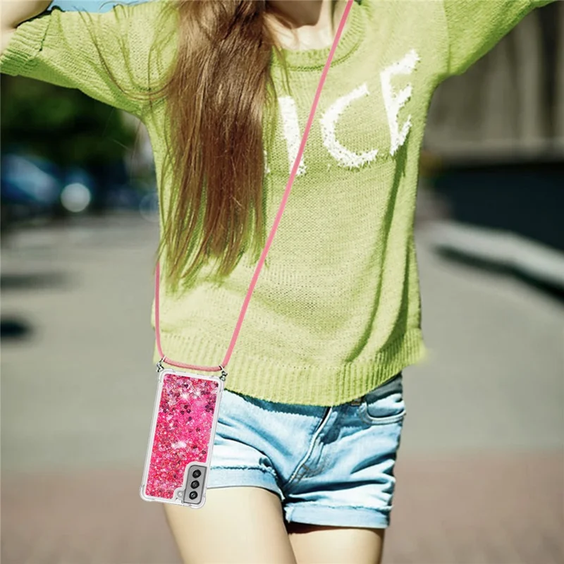 Custodia per telefono in TPU con glitter galleggiante e luccicante per Samsung Galaxy S21 FE/S21 Fan Edition - Cuori rosa