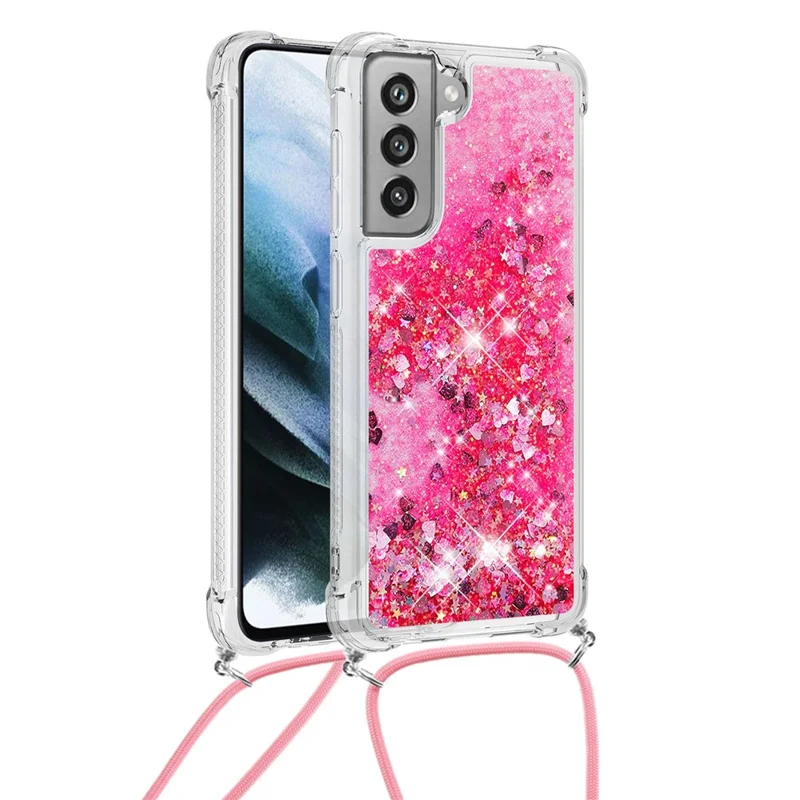 Custodia per telefono in TPU con glitter galleggiante e luccicante per Samsung Galaxy S21 FE/S21 Fan Edition - Cuori rosa