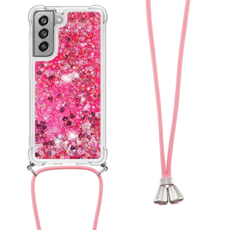 Custodia per telefono in TPU con glitter galleggiante e luccicante per Samsung Galaxy S21 FE/S21 Fan Edition - Cuori rosa